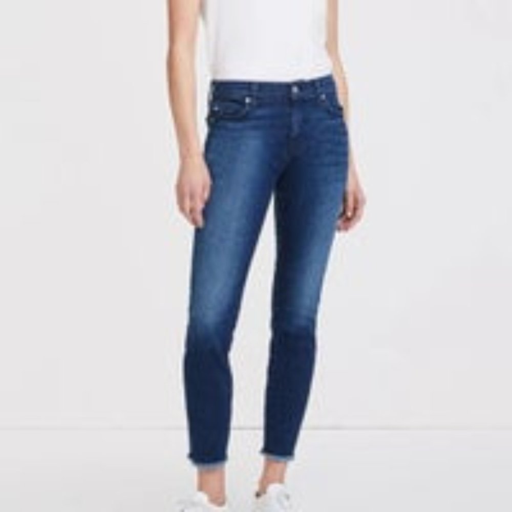 7 For All Mankind The Ankle Skinny Jeans Frayed Hem Size 28